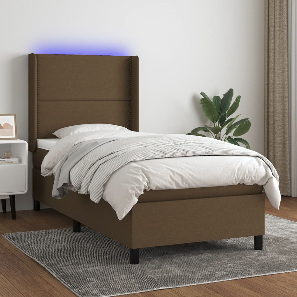 Boxspringbett mit Matratze & LED Dunkelbraun 90×190 cm Stoff