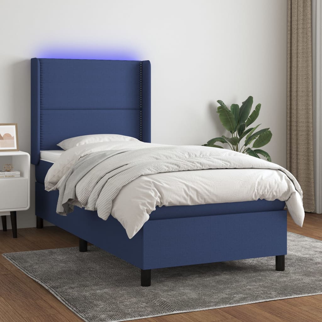 vidaXL Boxspringbett mit Matratze & LED Blau 90x190 cm Stoff