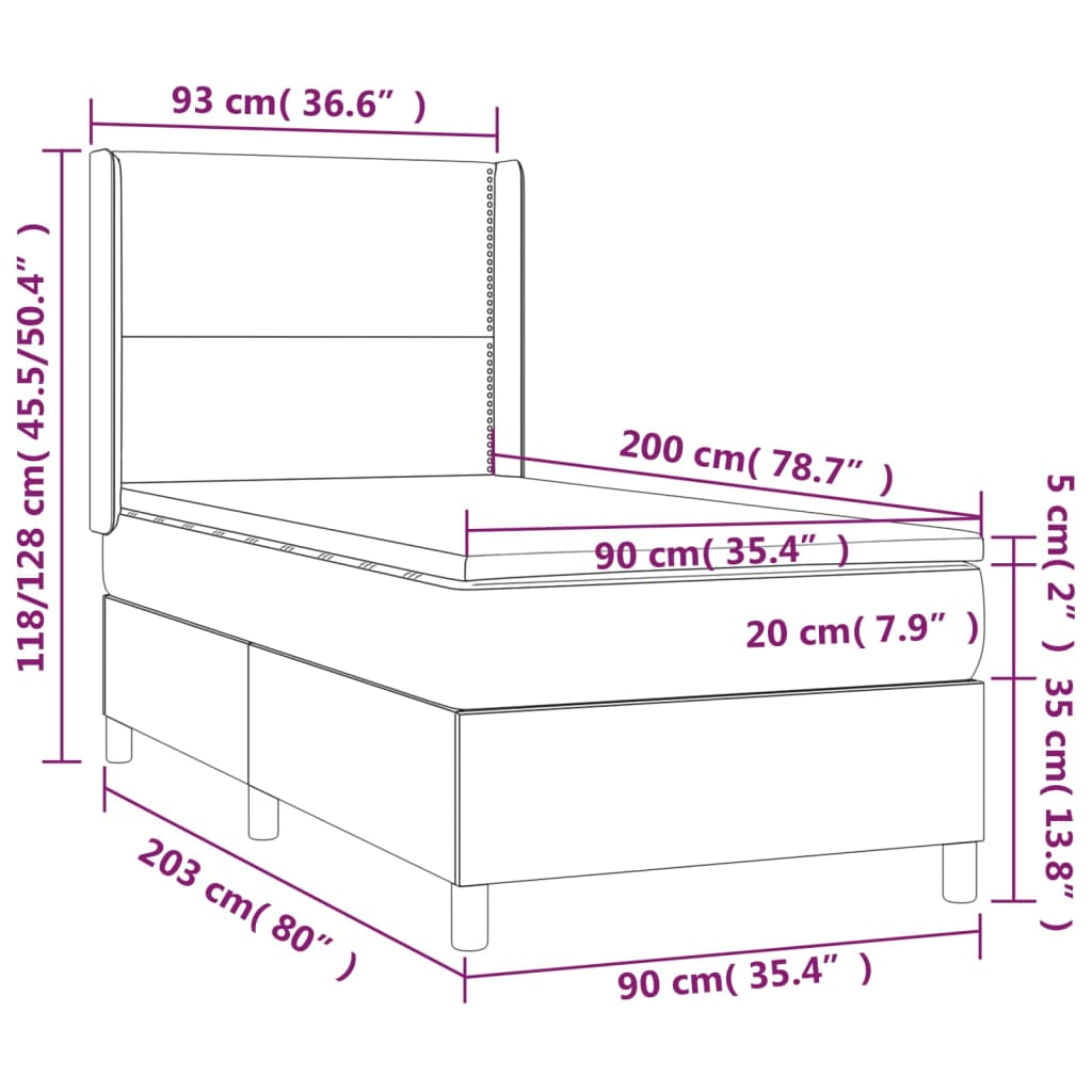  Posteľ boxsping s matracom a LED tmavosivá 90x200 cm látka