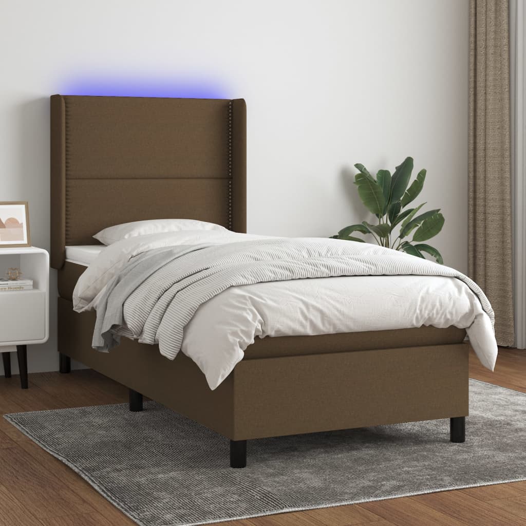 barna szövet rugós és LED-es ágy matraccal 90x200 cm