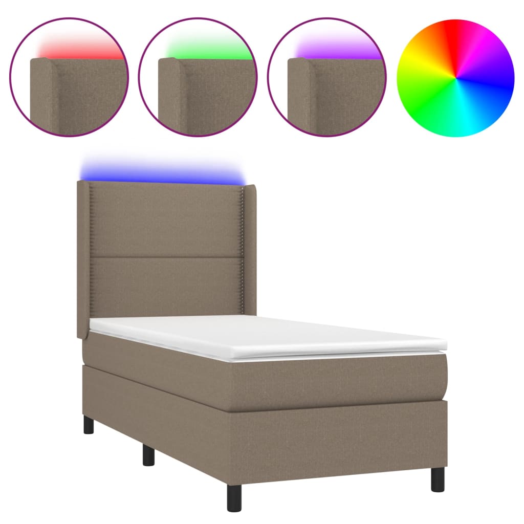 vidaXL Box spring postelja z vzmetnico LED taupe 90x200 cm blago