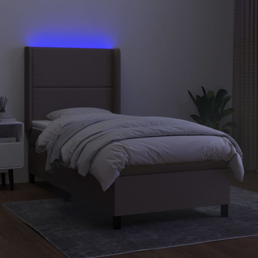 vidaXL Boxspring met matras en LED stof taupe 80x200 cm afbeelding