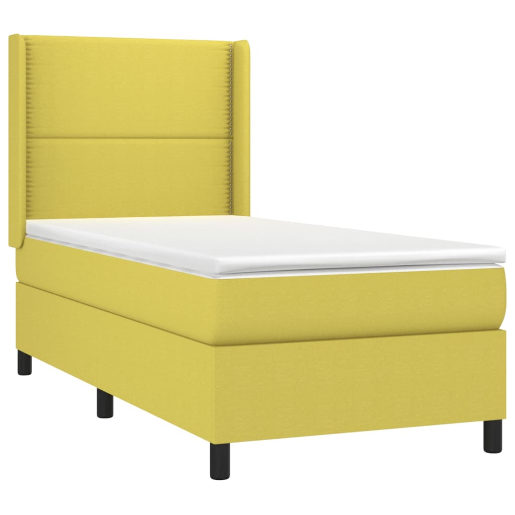 Box spring postel s matrací a LED zelená 90x200 cm textil