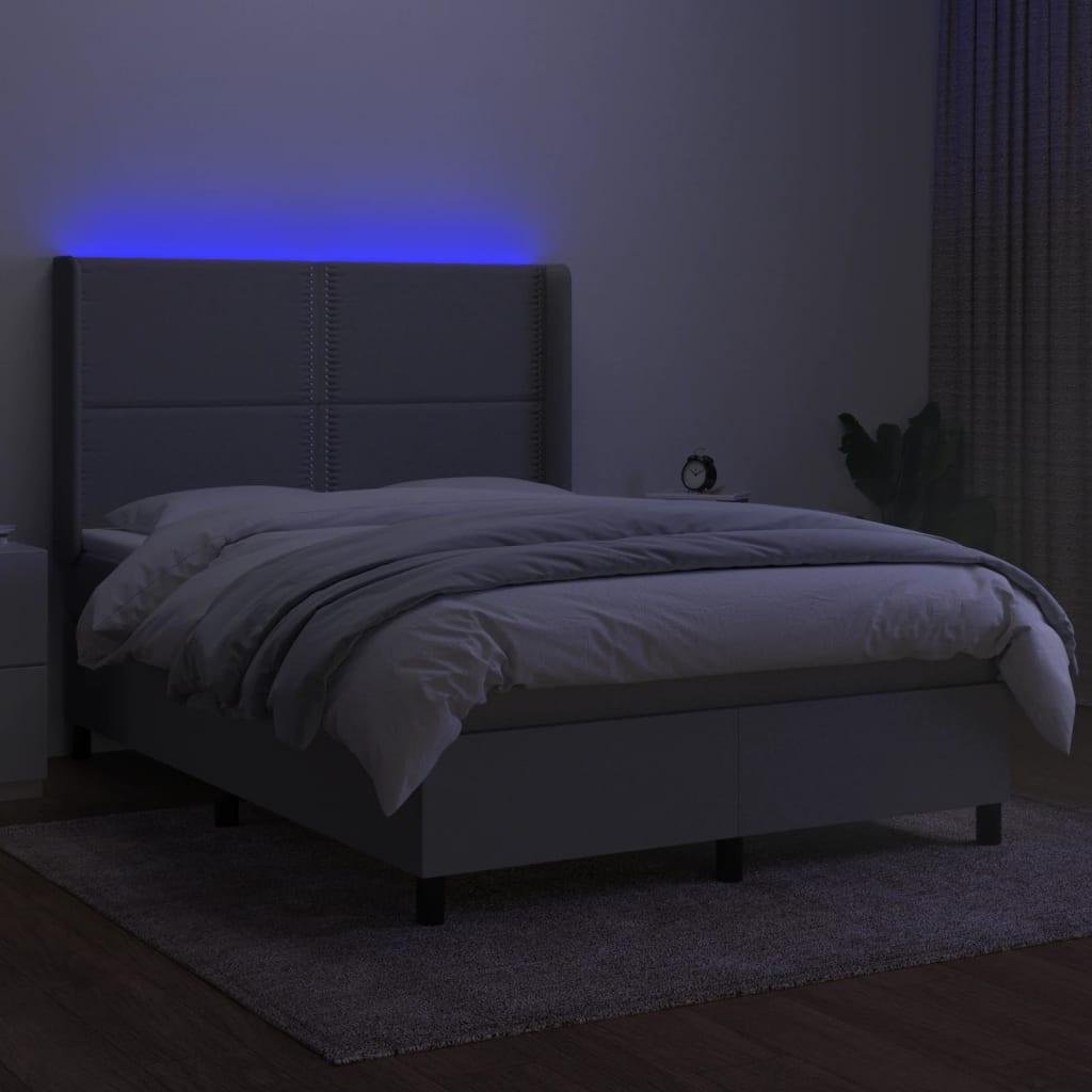 vidaXL Boxspring met matras en LED stof lichtgrijs 140x190 cm afbeelding
