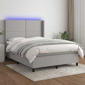 Box spring postel s matrací a LED světle šedá 140x190 cm textil - obrázek 1