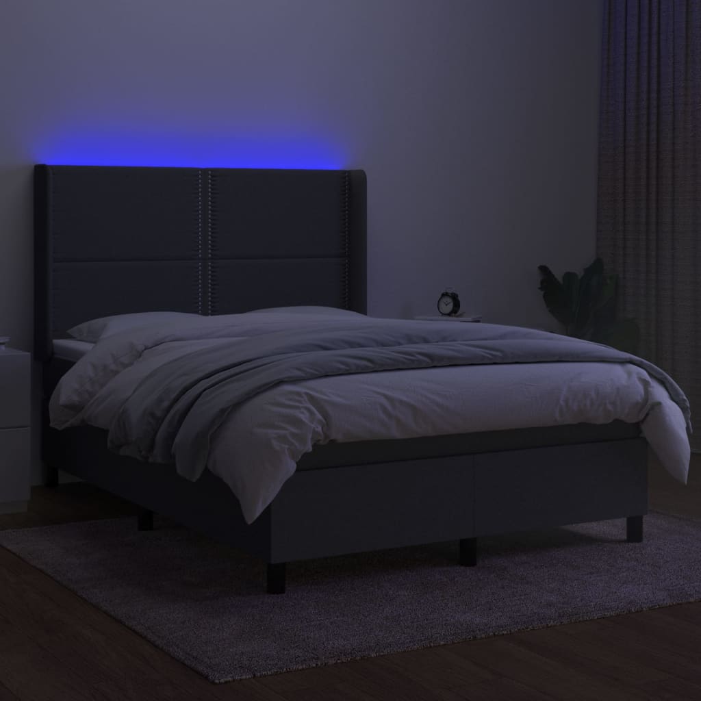 vidaXL Boxspring met matras en LED stof donkergrijs 140x190 cm afbeelding