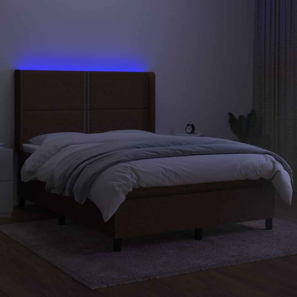 vidaXL Boxspring met matras en LED stof donkerbruin 140x190 cm afbeelding