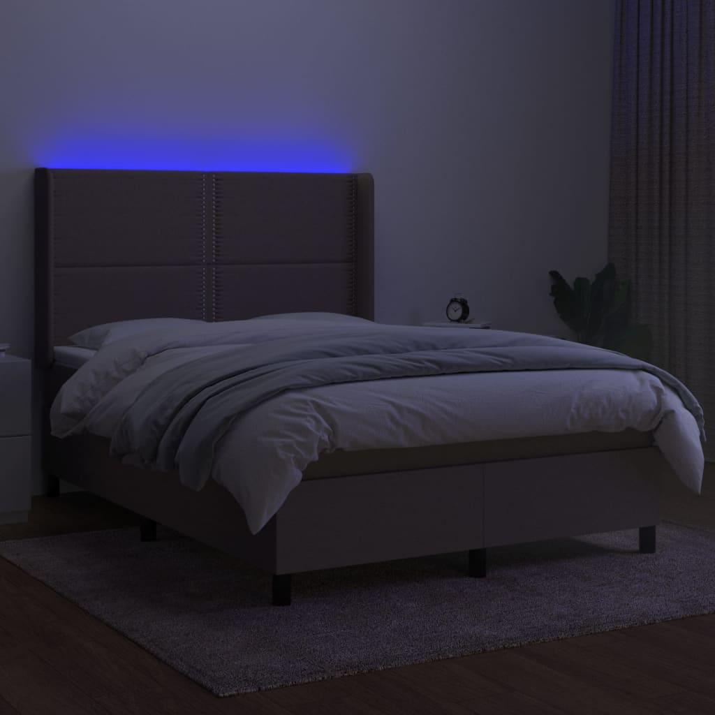 vidaXL Boxspring met matras en LED stof taupe 140x190 cm afbeelding