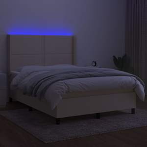 Box spring postel s matrací a LED krémová 140x190 cm textil - obrázek 3