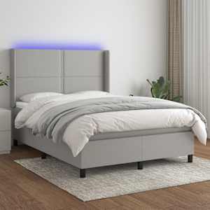 Box spring postel s matrací a LED světle šedá 140x200 cm textil - obrázek 1