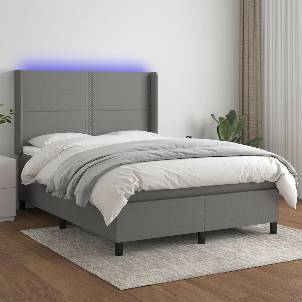 Sommier tapissier et matelas et LED Gris foncé 140x200 cm Tissu