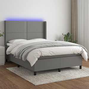 Box spring postelja z vzmetnico LED temno siva 140x200 cm blago