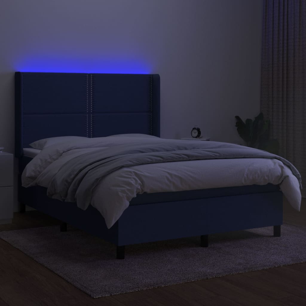 vidaXL Boxspring met matras en LED stof blauw 140x200 cm afbeelding