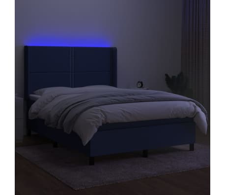 vidaXL Cama box spring c/ colch&atilde;o e LED 140x200 cm tecido azul