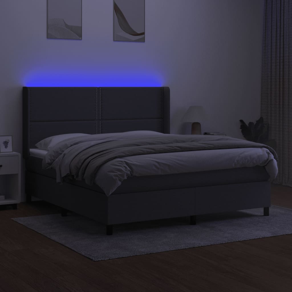 sötétszürke szövet rugós és LED-es ágy matraccal 160x200 cm