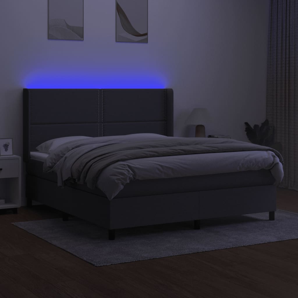 vidaXL Boxspring met matras en LED stof donkergrijs 160x200 cm afbeelding