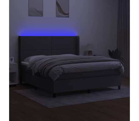 vidaXL Box spring postelja z vzmetnico LED temno siva 160x200 cm blago