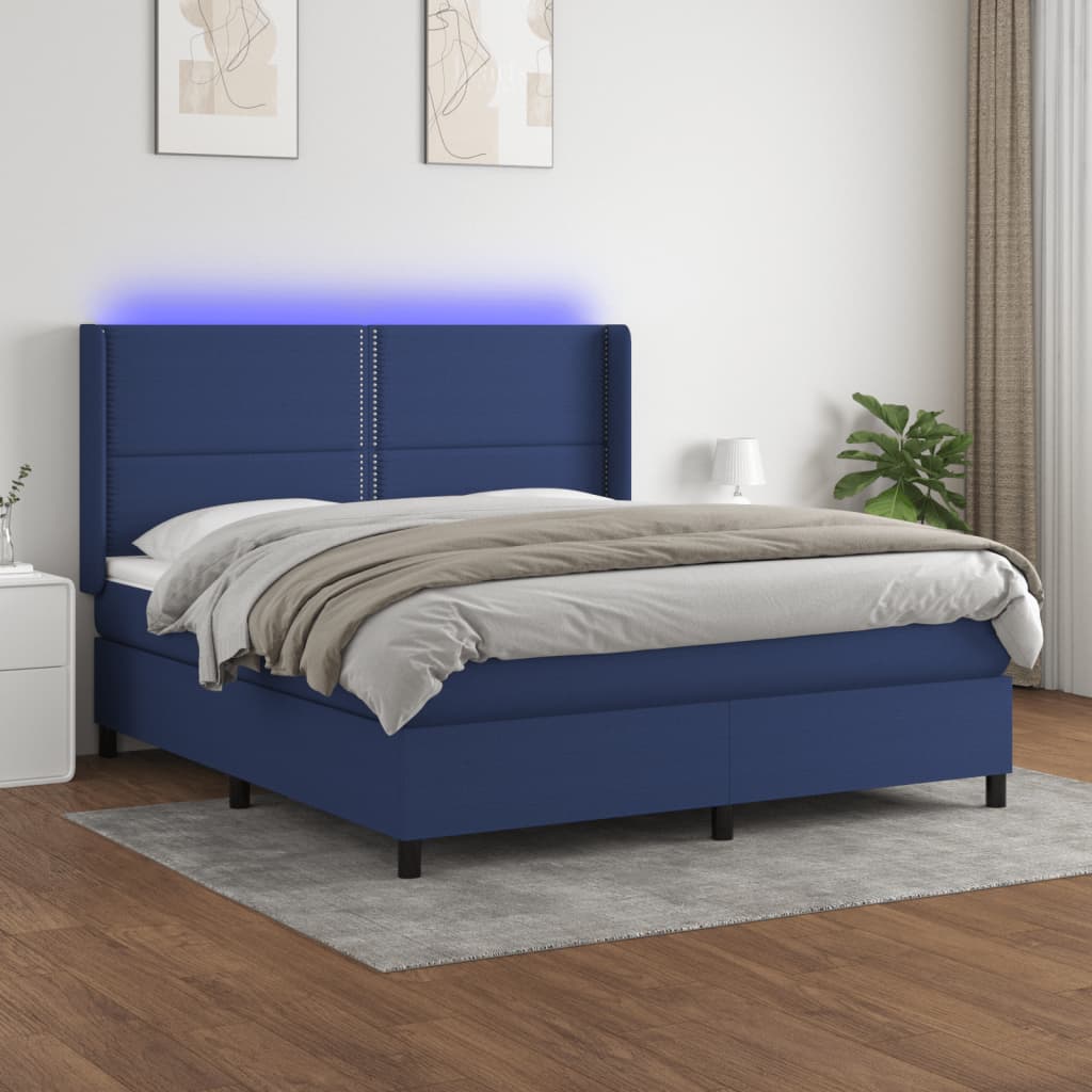 Boxspringbett mit Matratze & LED Blau 160×200 cm Stoff