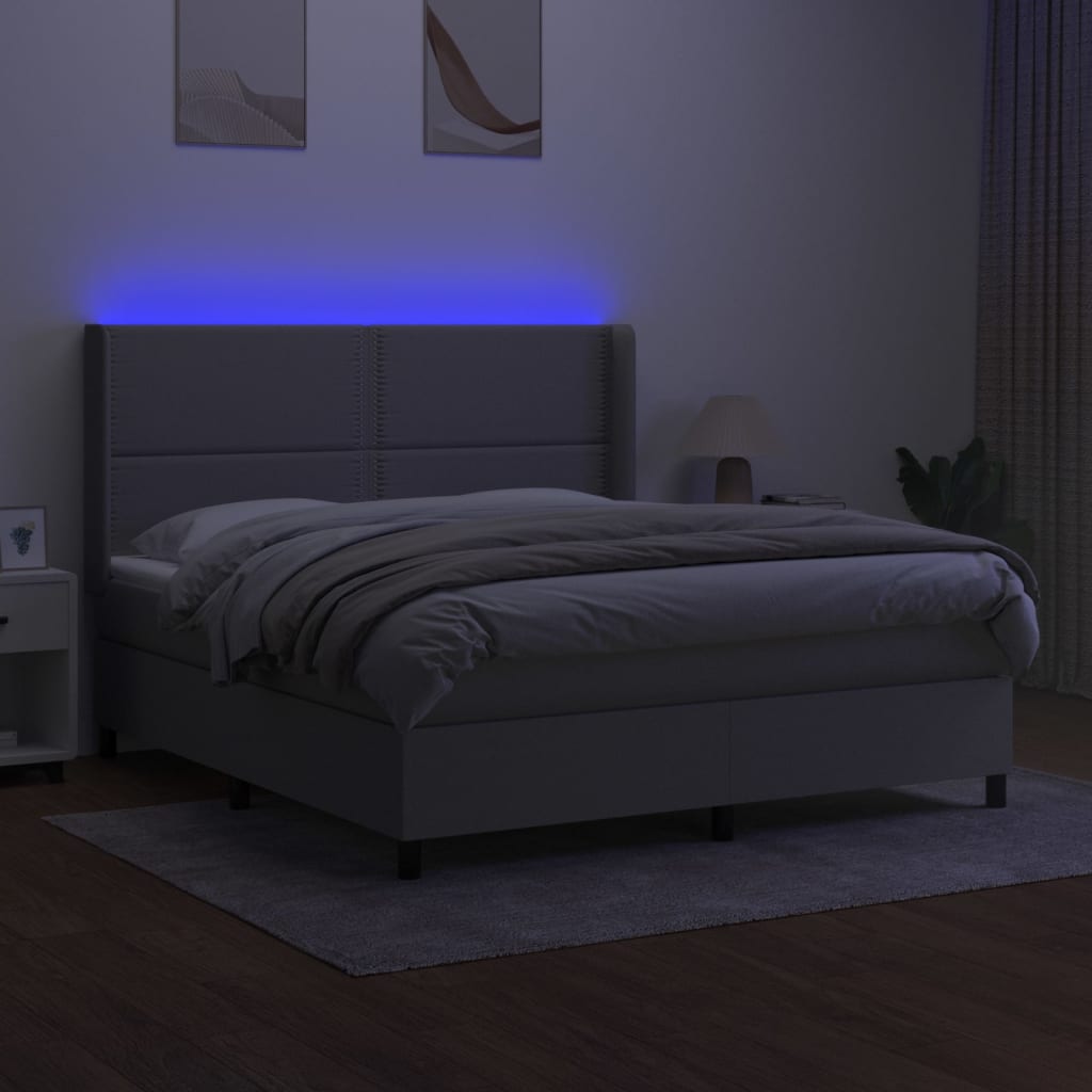 vidaXL Posteľ boxsping s matracom a LED bledosivá 180x200 cm látka