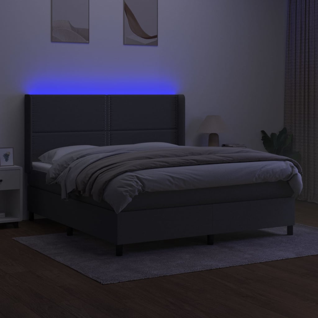 Thumbnail - vidaXL Boxspringbett mit Matratze & LED Dunkelgrau 180x200 cm Stoff
