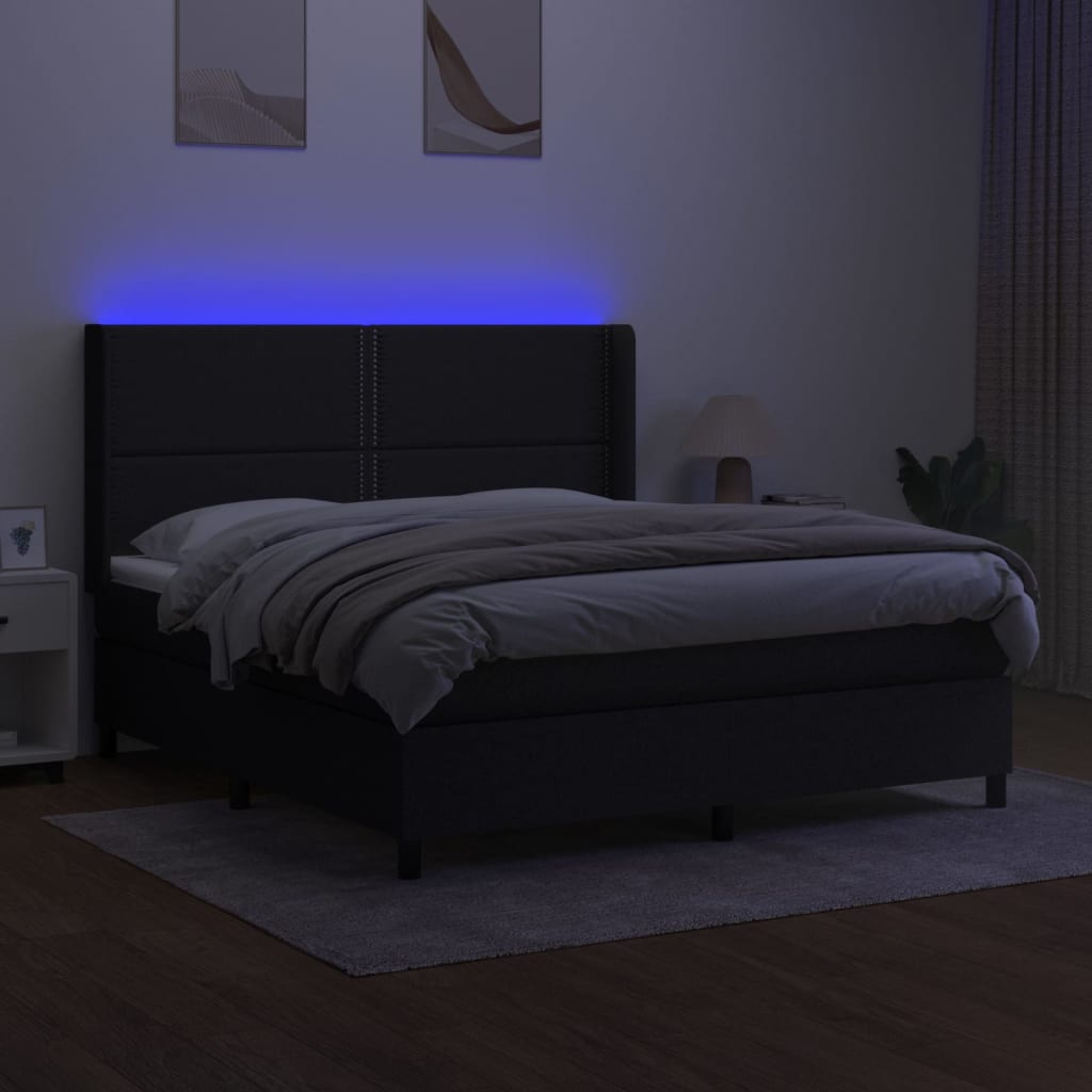 vidaXL Boxspring met matras en LED stof zwart 180x200 cm afbeelding