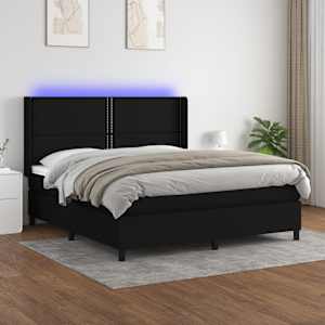 Box spring postel s matrací a LED černá 180x200 cm textil - obrázek 1