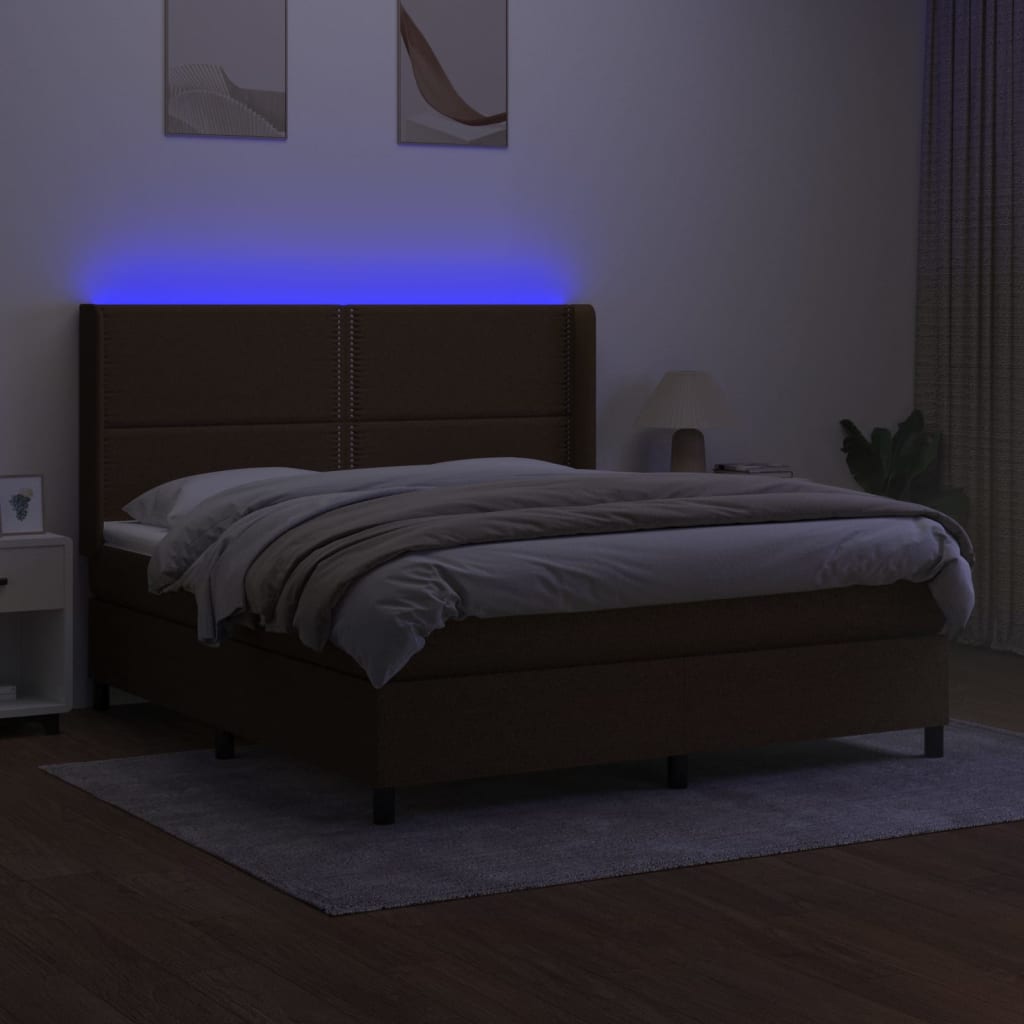 Barna szövet rugós és LED-es ágy matraccal 180 x 200 cm 
