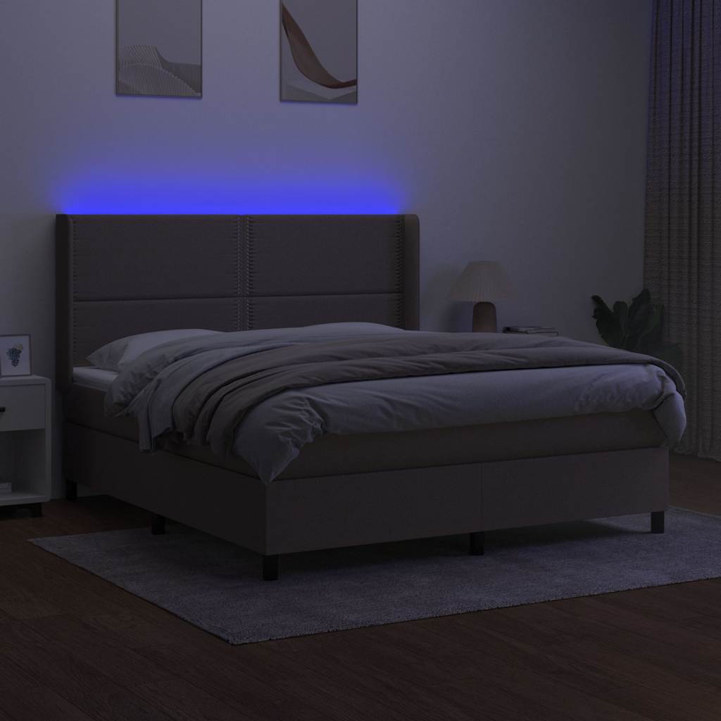 vidaXL Boxspring met matras en LED stof taupe 180x200 cm afbeelding