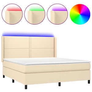 Box spring postel s matrací a LED krémová 180x200 cm textil - obrázek 2