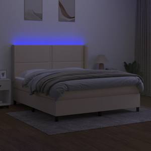 Box spring postel s matrací a LED krémová 180x200 cm textil - obrázek 3