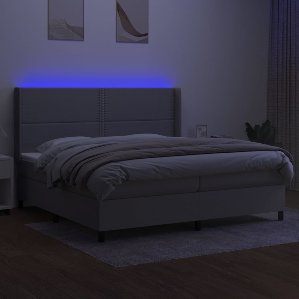 Thumbnail - vidaXL Boxspringbett mit Matratze & LED Hellgrau 200x200 cm Stoff