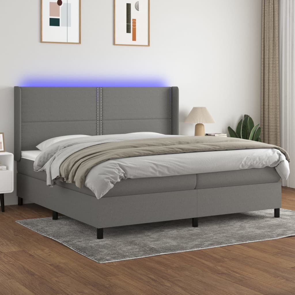 Sommier tapissier et matelas et LED Gris foncé 200x200 cm Tissu