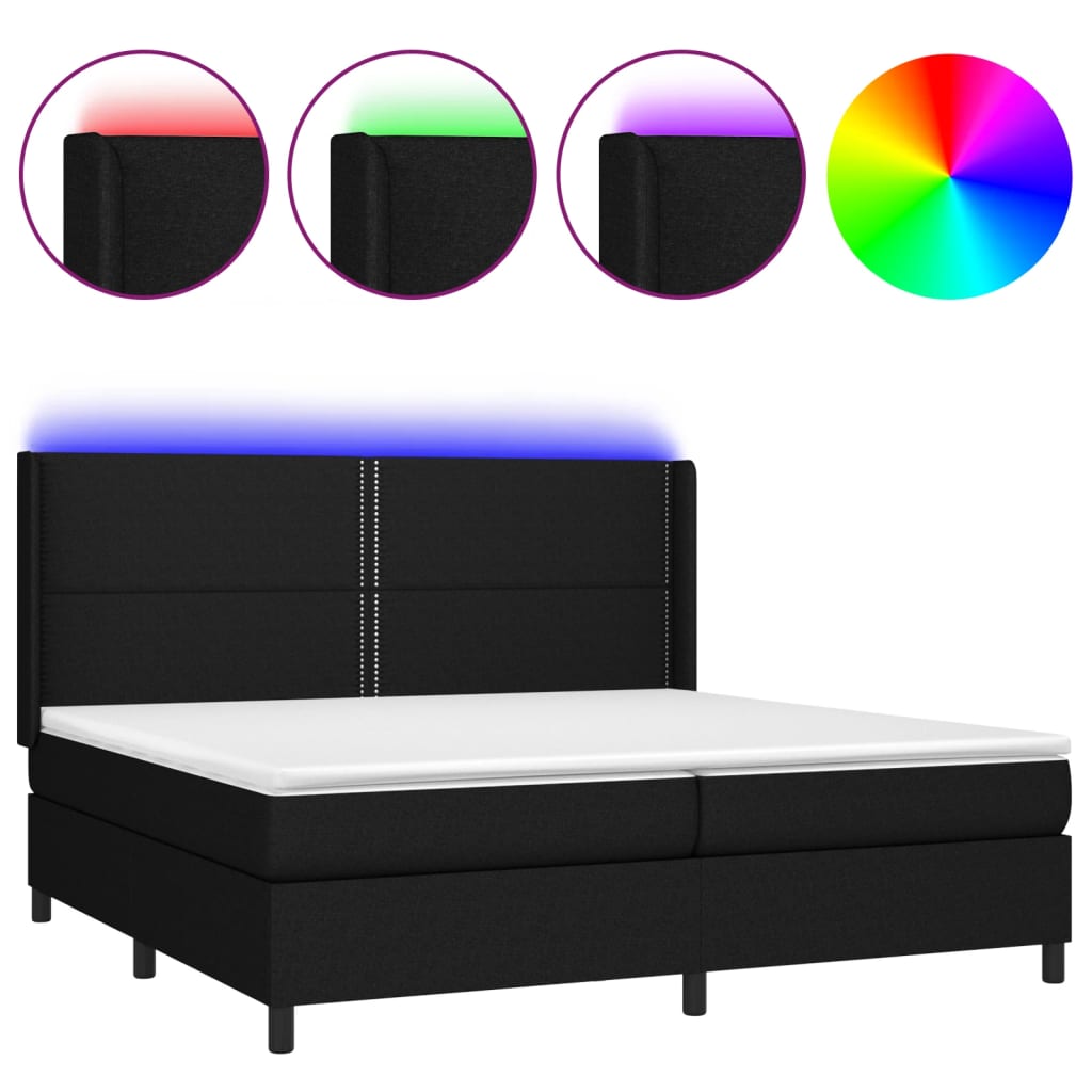 vidaXL Box spring postel s matrací a LED černá 200x200 cm textil