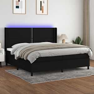 Box spring postel s matrací a LED černá 200x200 cm textil - obrázek 1