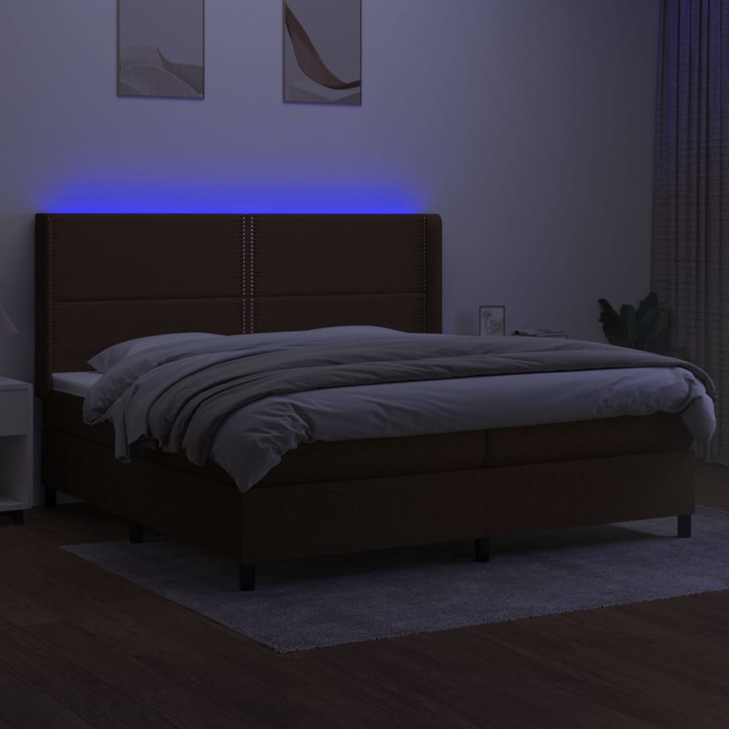 Krevet box spring s madracem LED tamnosmeđi 200x200 cm tkanina