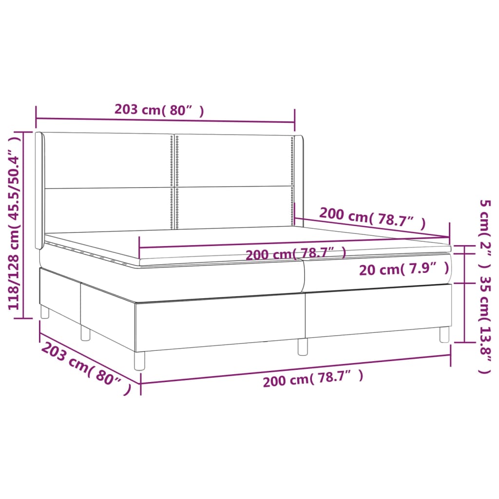 barna szövet rugós és LED-es ágy matraccal 200x200 cm