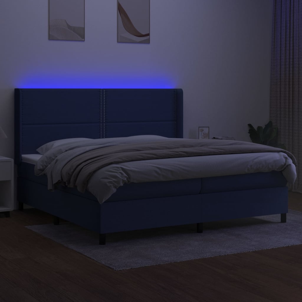 vidaXL Boxspring met matras en LED stof blauw 200x200 cm afbeelding