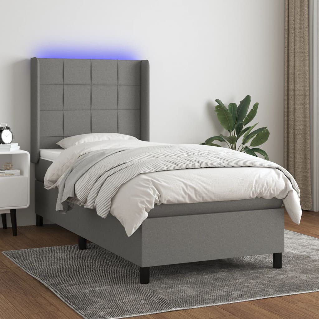 Box spring postel s matrací a LED tmavě šedá 80 x 200 cm textil