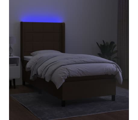 vidaXL Cama box spring colch&oacute;n y luces LED tela marr&oacute;n oscuro 80x200cm