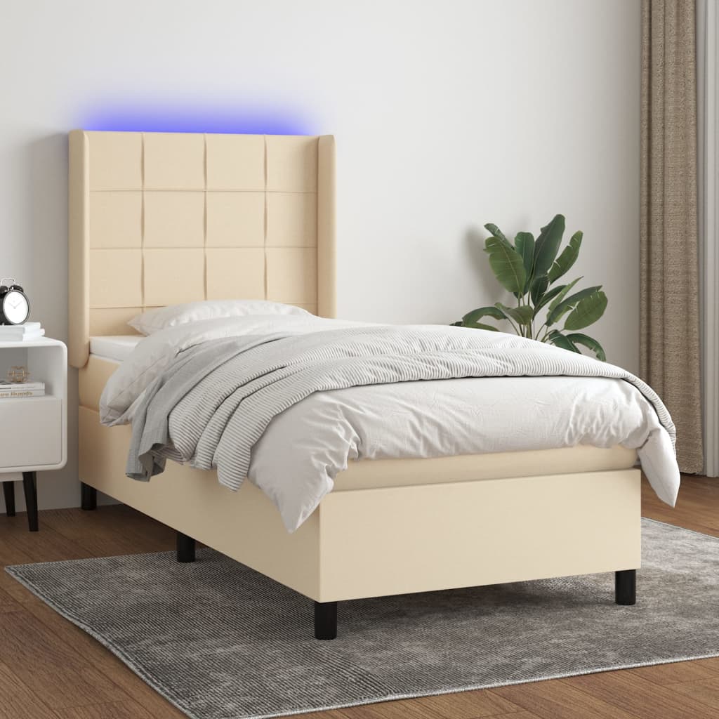 Sommier tapissier avec matelas et LED Crème 80x200cm Tissu