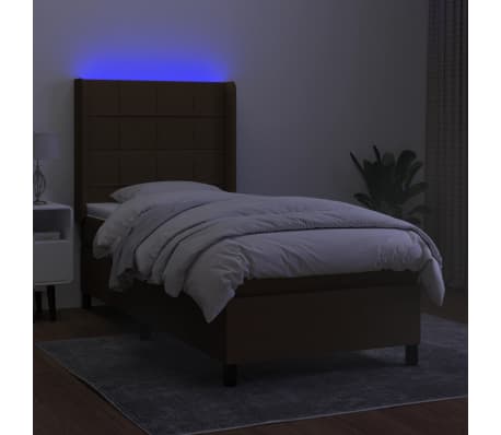 vidaXL Box spring postelja z vzmetnico LED temno rjava 90x190 cm blago