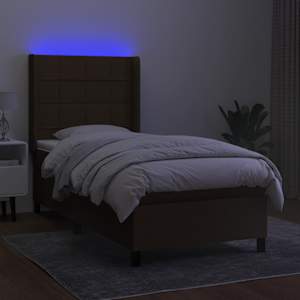 vidaXL Box spring postelja z vzmetnico LED temno rjava 90x190 cm blago