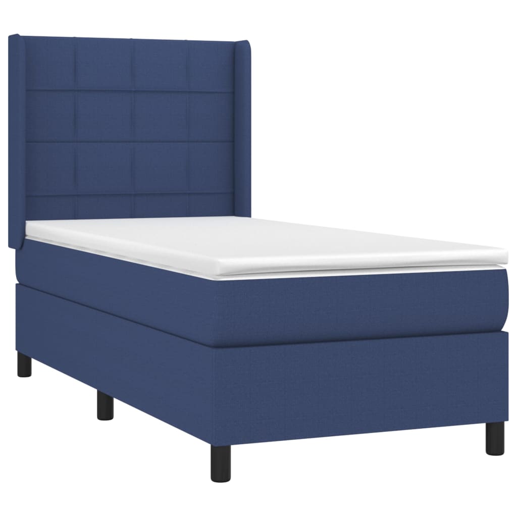 Kék szövet rugós és LED-es ágy matraccal 90x190 cm 