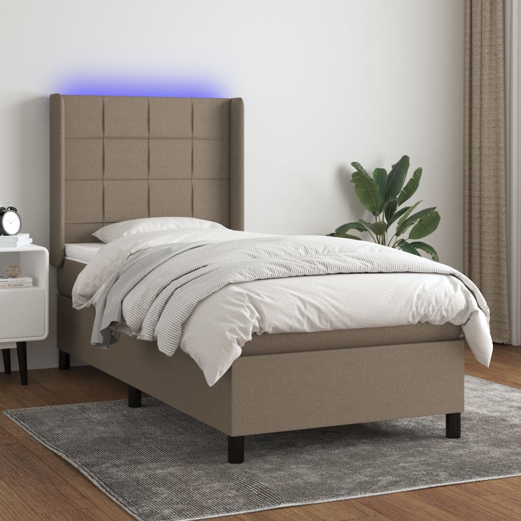 Box spring postel s matrací a LED taupe 90x200 cm textil