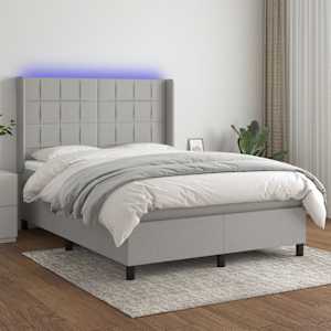 Box spring postel s matrací a LED světle šedá 140x190 cm textil - obrázek 1