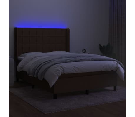 vidaXL Cama box spring c/ colch&atilde;o/LED 140x190cm tecido castanho-escuro