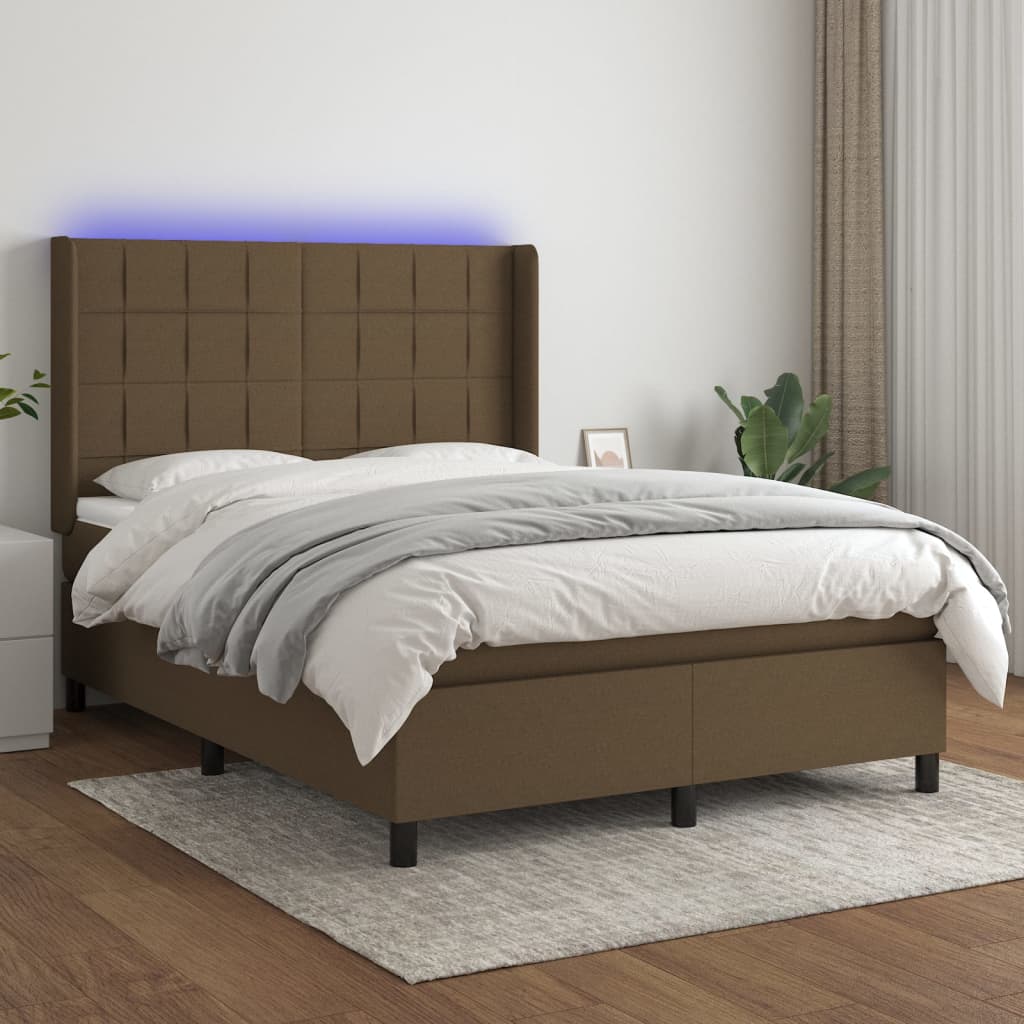 vidaXL Boxspringbett mit Matratze & LED Dunkelbraun 140x190 cm Stoff