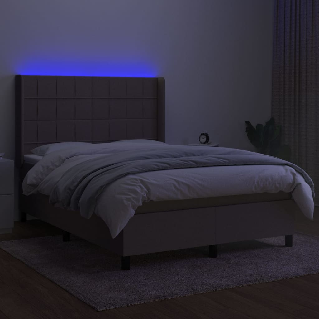 vidaXL Boxspring met matras en LED stof taupe 140x190 cm afbeelding