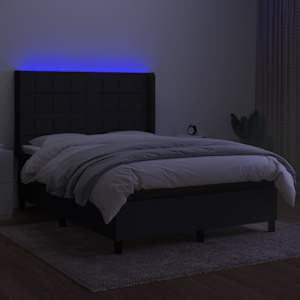 Box spring postelja z vzmetnico LED črna 140x200 cm blago - slika 3