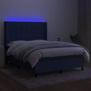 Box spring postelja z vzmetnico LED modra 140x200 cm blago - slika 3